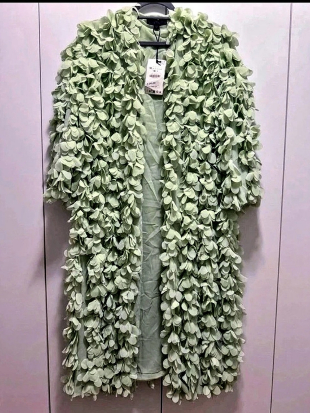 Zara Long Petal Coat Leaf Appliqué Coat in Green Size Medium NWT best offer